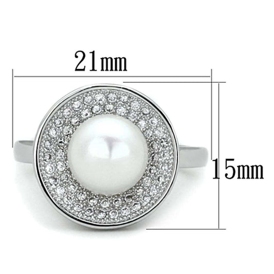 3W755 - Rhodium Brass Ring with Synthetic Pearl in White - Alamode - Flyclothing LLC
