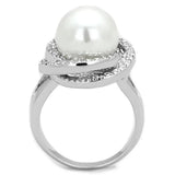 3W759 - Rhodium Brass Ring with Synthetic Pearl in White - Alamode - Flyclothing LLC