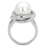 3W759 - Rhodium Brass Ring with Synthetic Pearl in White - Alamode