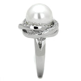 3W759 - Rhodium Brass Ring with Synthetic Pearl in White - Alamode