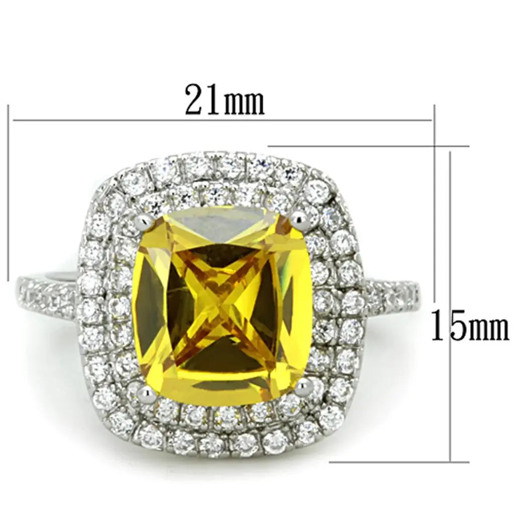 3W760 - Rhodium Brass Ring with AAA Grade CZ in Topaz - Alamode - Flyclothing LLC