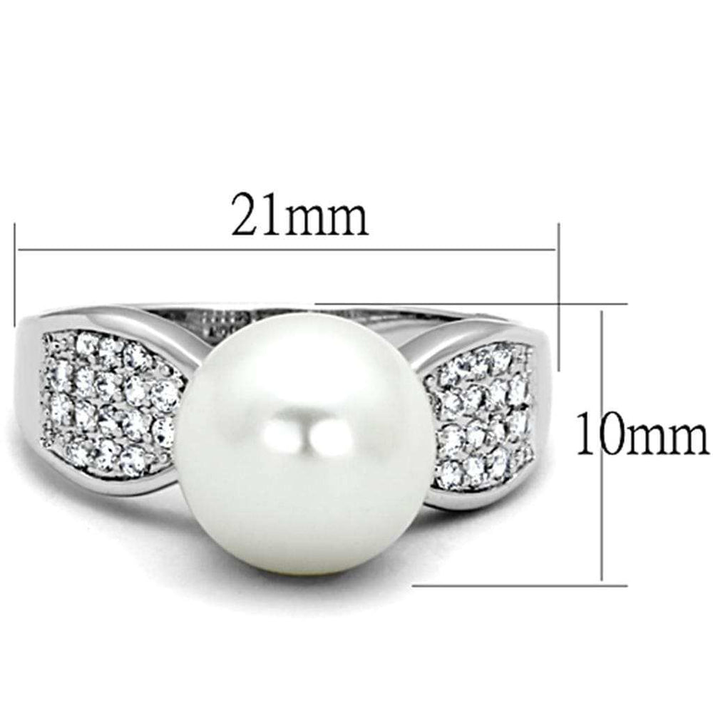 3W761 - Rhodium Brass Ring with Synthetic Pearl in White - Alamode - Flyclothing LLC