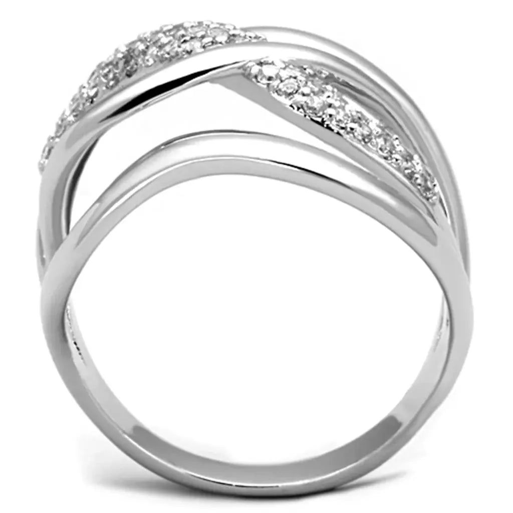 3W766 - Rhodium Brass Ring with AAA Grade CZ in Clear - Alamode - Flyclothing LLC