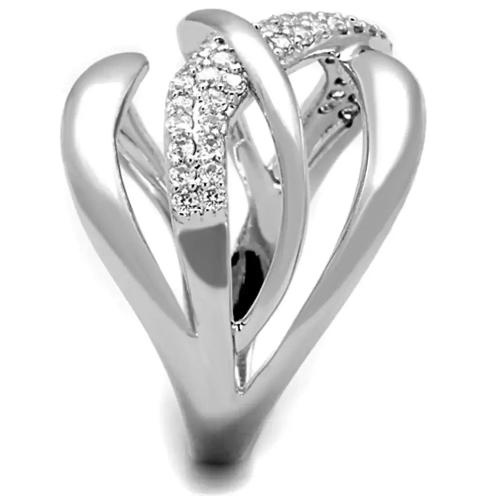 3W766 - Rhodium Brass Ring with AAA Grade CZ in Clear - Alamode - Flyclothing LLC