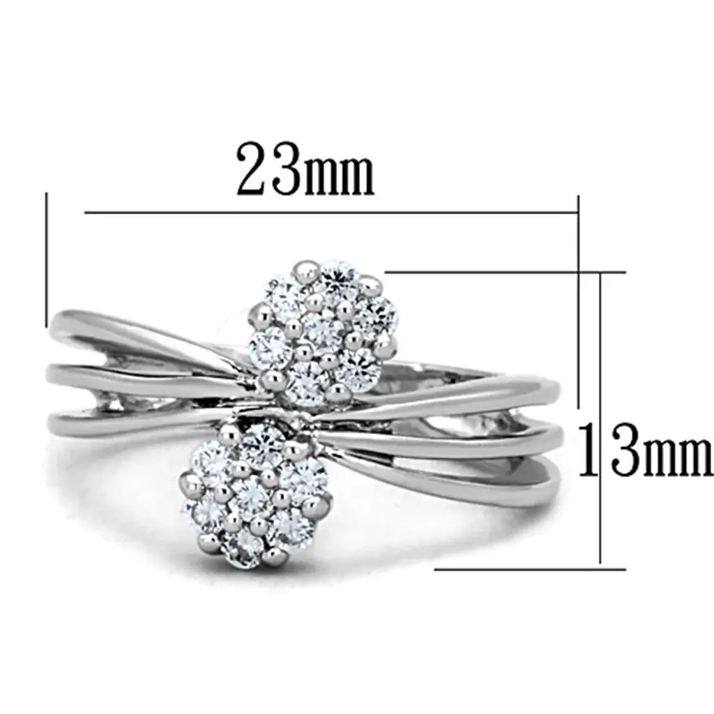 3W767 - Rhodium Brass Ring with AAA Grade CZ in Clear - Alamode - Flyclothing LLC