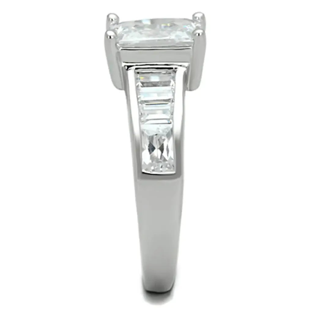 3W769 - Rhodium Brass Ring with AAA Grade CZ in Clear - Alamode - Flyclothing LLC