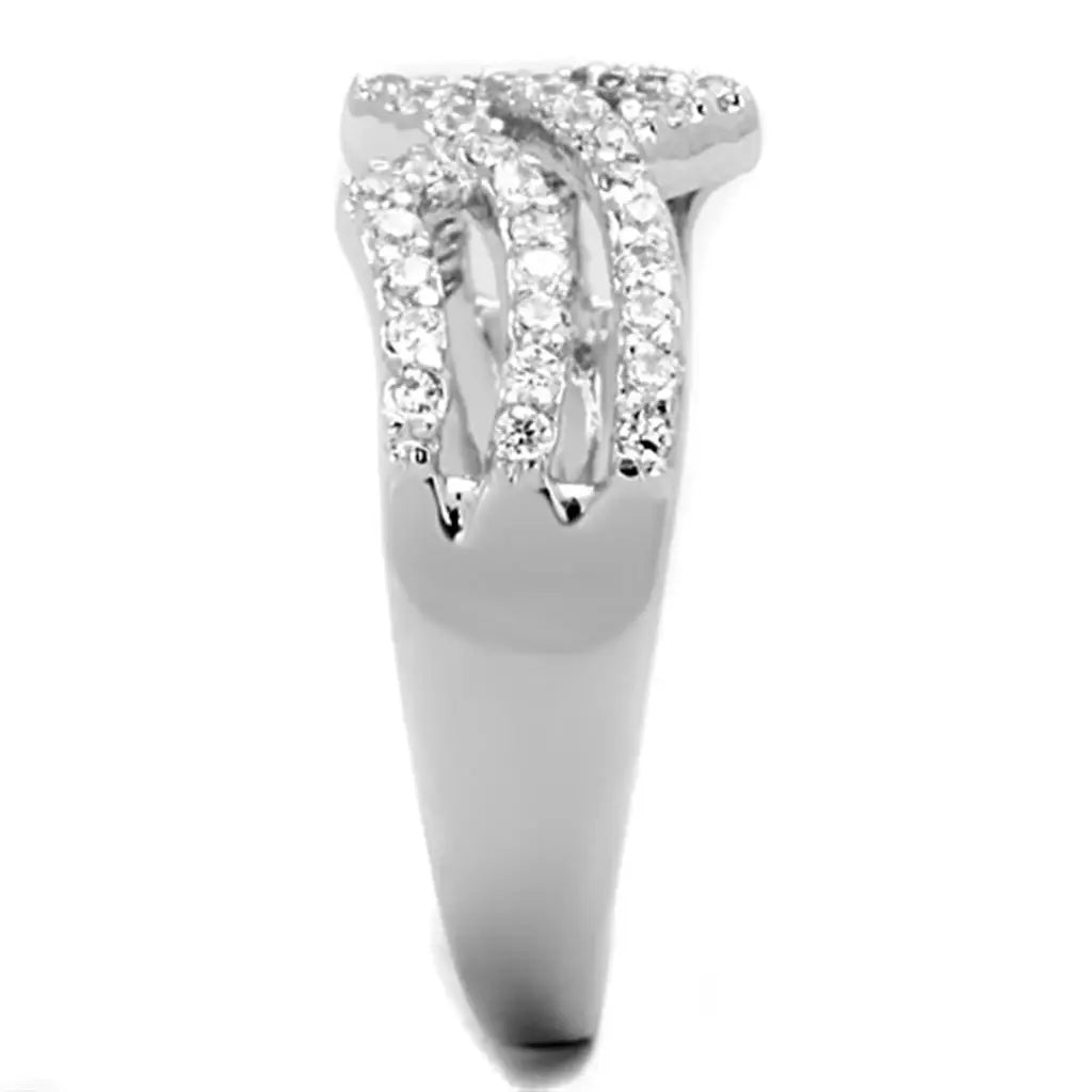 3W771 - Rhodium Brass Ring with AAA Grade CZ in Clear - Alamode - Flyclothing LLC