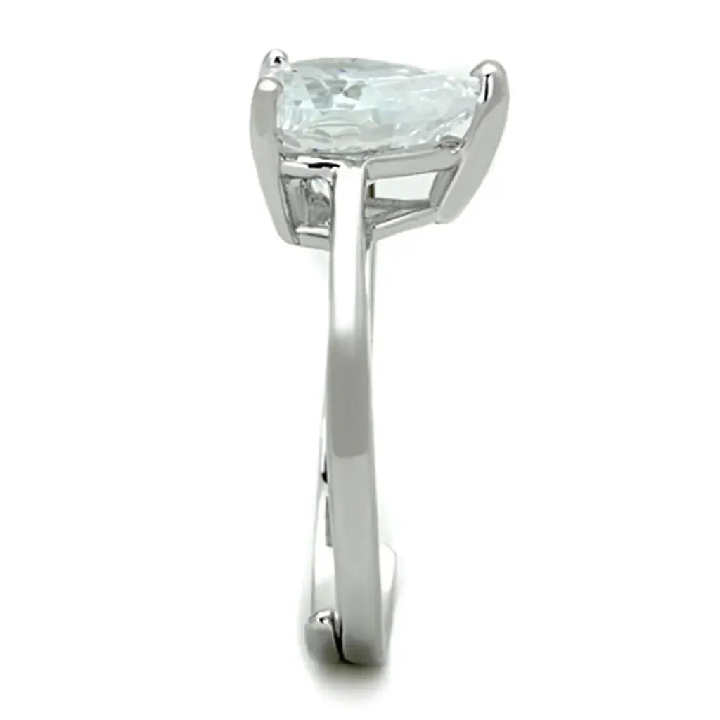 3W776 - Rhodium Brass Ring with AAA Grade CZ in Clear - Alamode - Flyclothing LLC