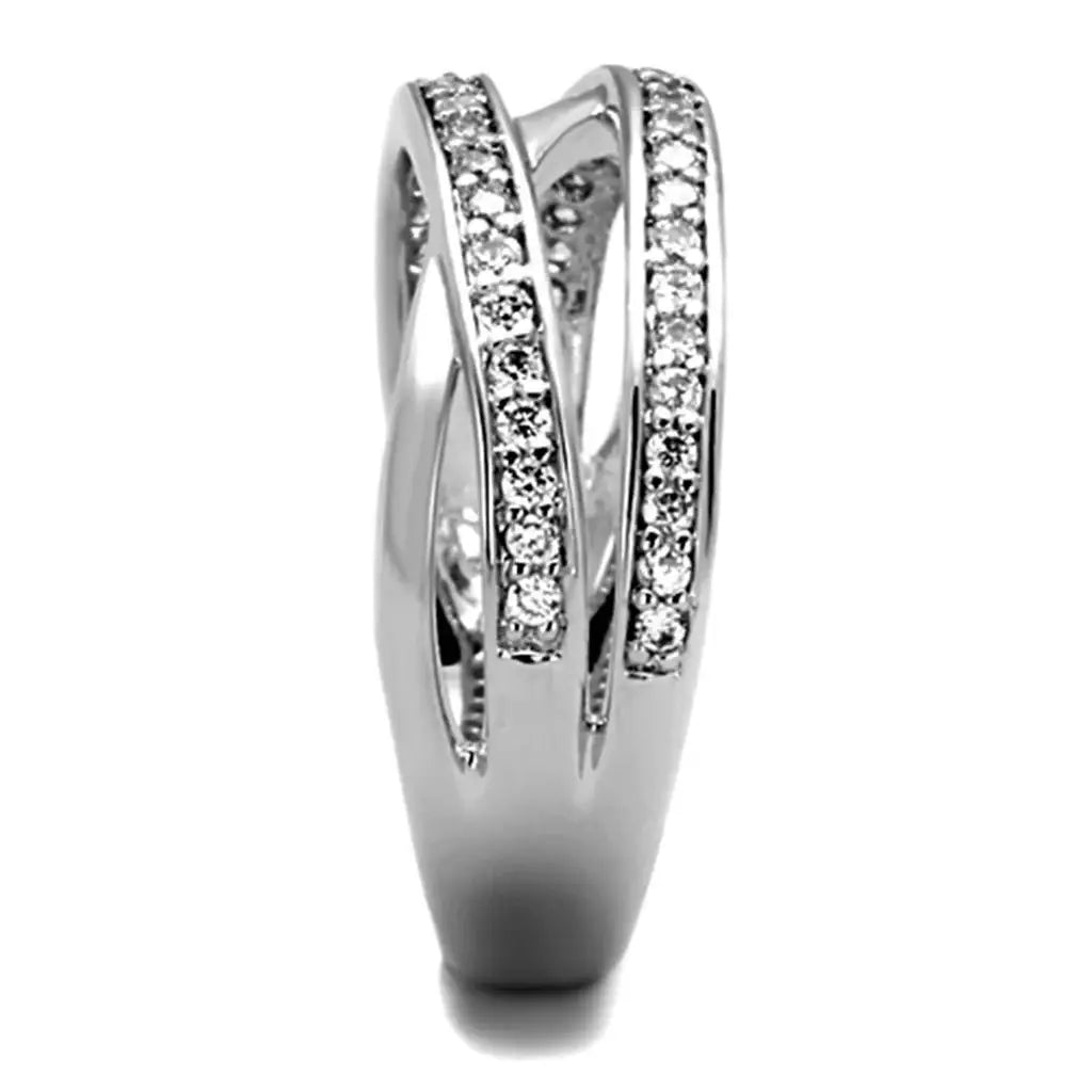 3W782 - Rhodium Brass Ring with AAA Grade CZ in Clear - Alamode - Flyclothing LLC