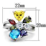 Jaime Cocktail Ring - Rhodium Brass, AAA CZ , Multi Color - 3W789 - Alamode