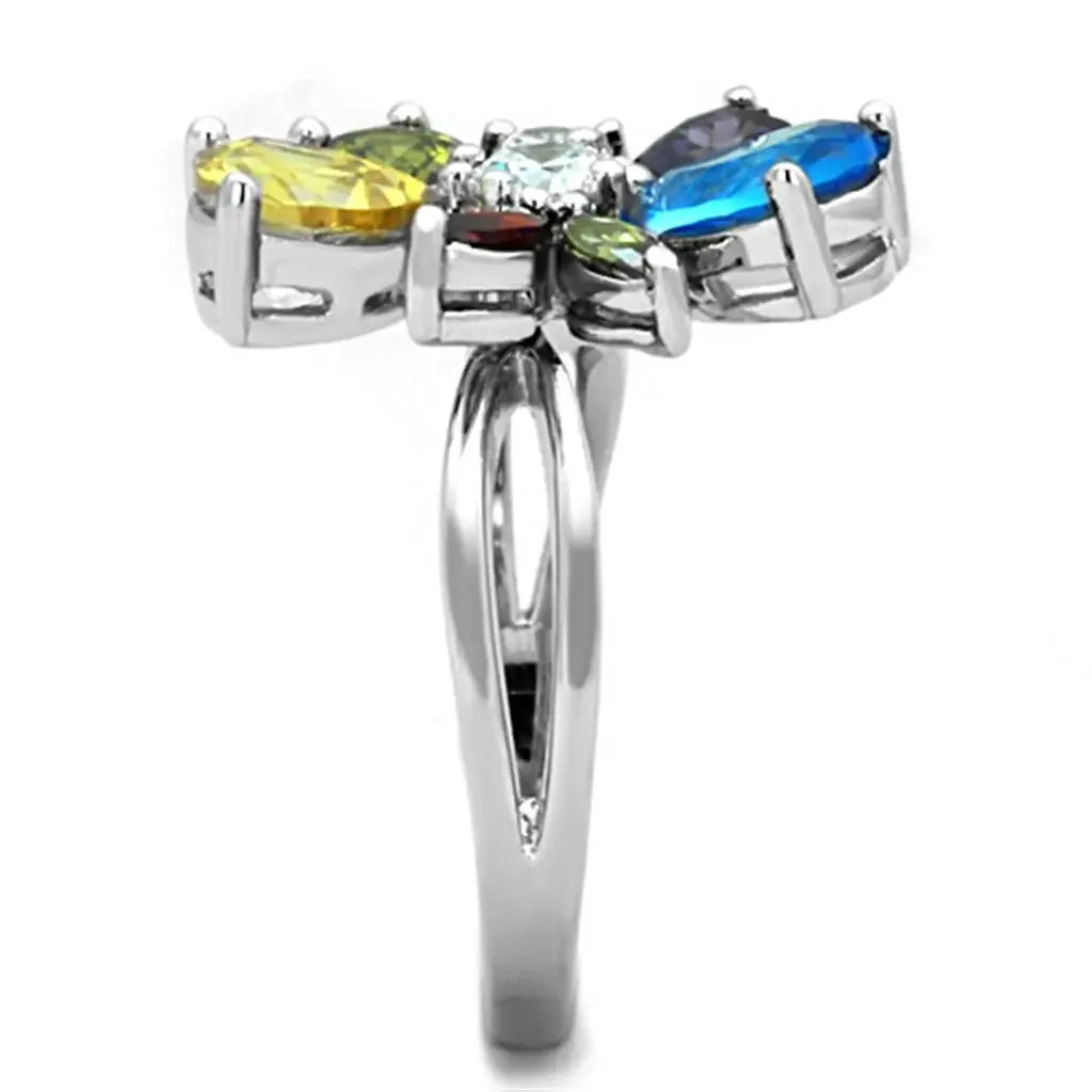 Jaime Cocktail Ring - Rhodium Brass, AAA CZ , Multi Color - 3W789 - Alamode - Flyclothing LLC