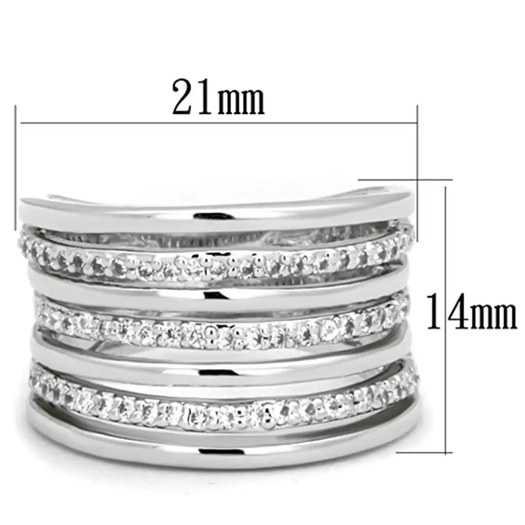 3W791 - Rhodium Brass Ring with AAA Grade CZ in Clear - Alamode - Flyclothing LLC