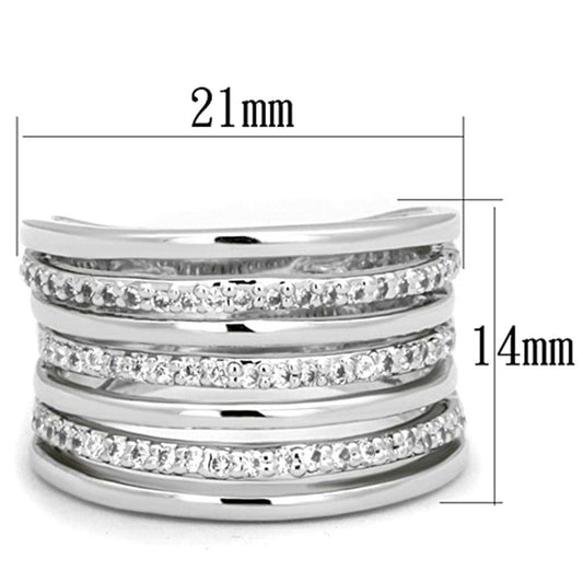 3W791 - Rhodium Brass Ring with AAA Grade CZ in Clear - Alamode - Flyclothing LLC