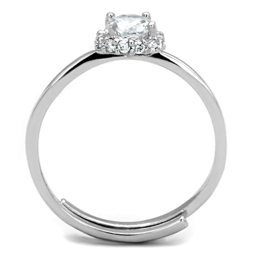3W795 - Rhodium Brass Ring with AAA Grade CZ in Clear - Alamode - Flyclothing LLC