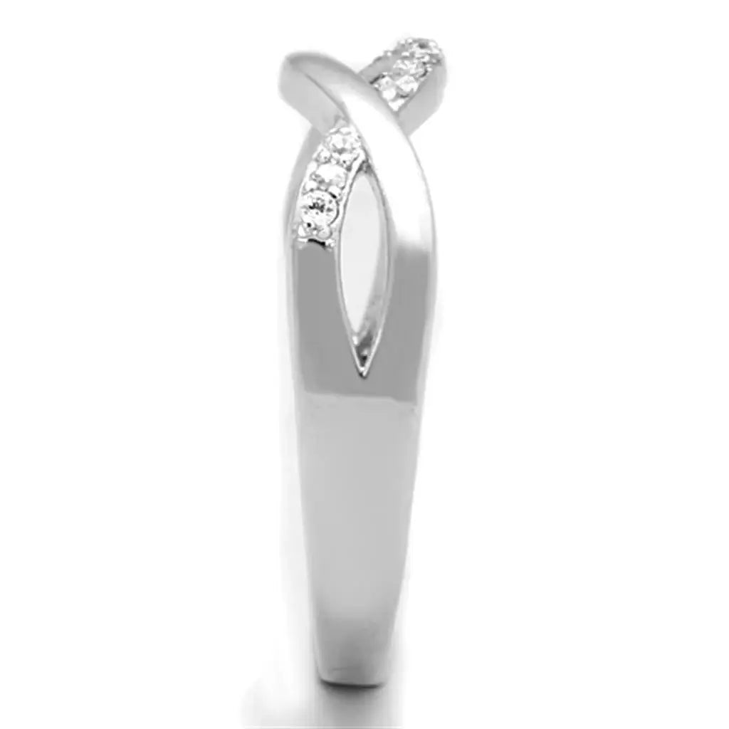 3W796 - Rhodium Brass Ring with AAA Grade CZ in Clear - Alamode - Flyclothing LLC