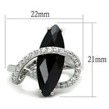 3W800 - Rhodium Brass Ring with AAA Grade CZ  in Jet - Alamode