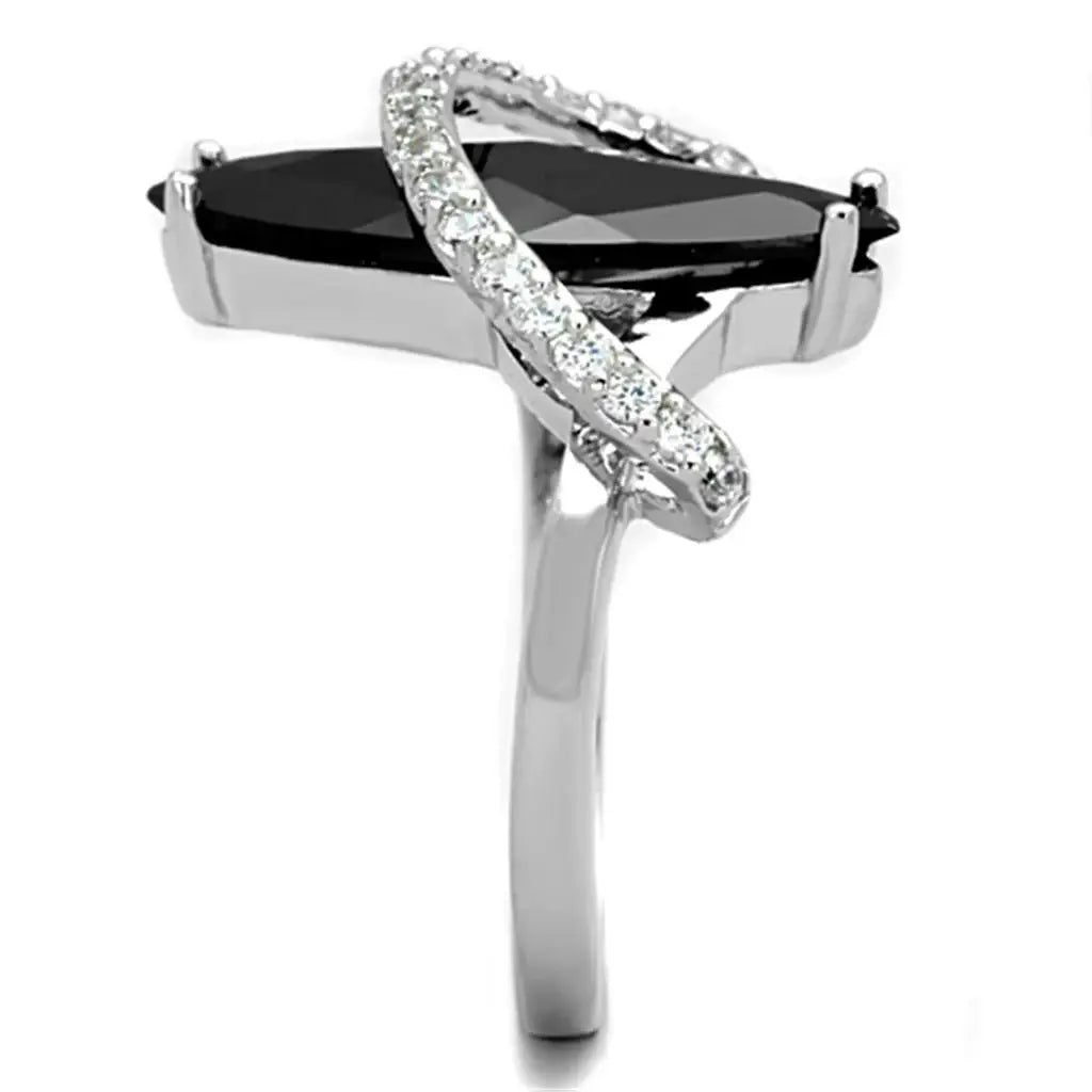 3W800 - Rhodium Brass Ring with AAA Grade CZ in Jet - Alamode - Flyclothing LLC