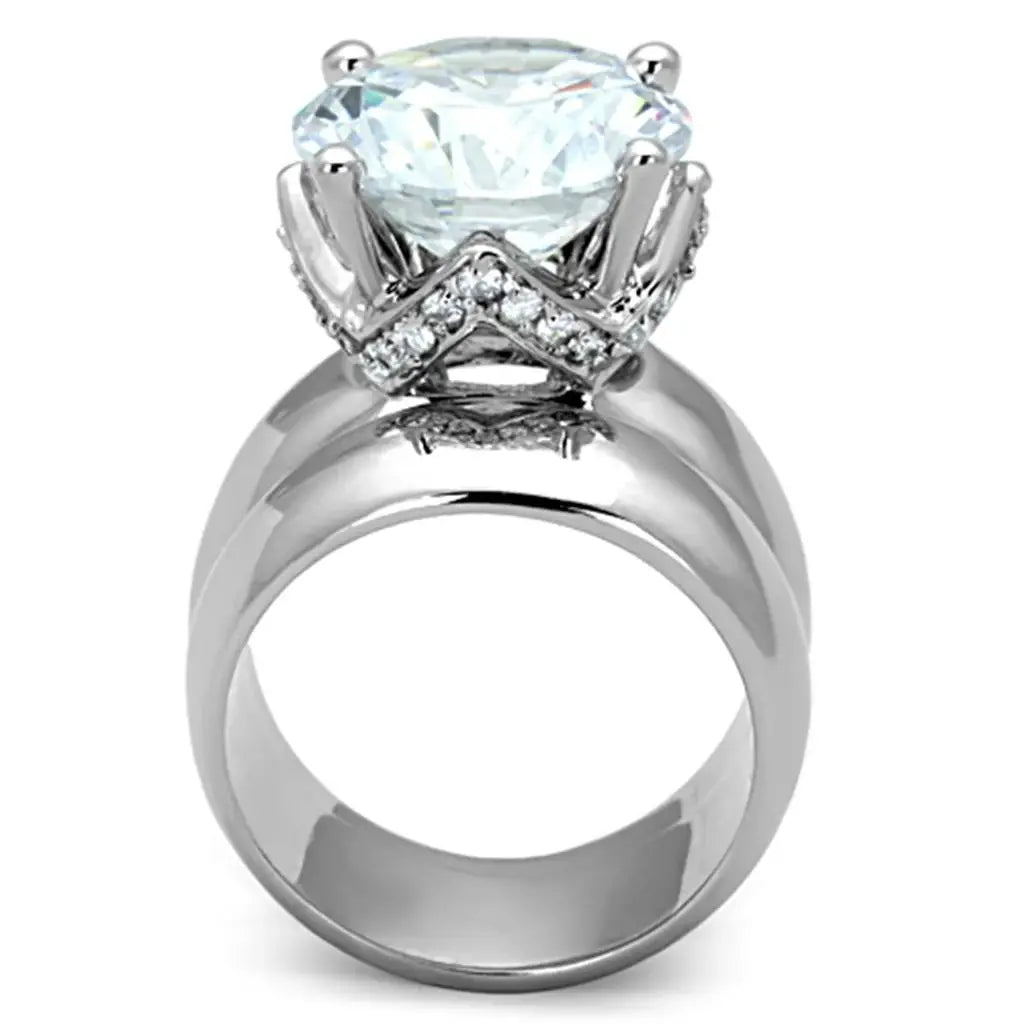 3W802 - Rhodium Brass Ring with AAA Grade CZ in Clear - Alamode - Flyclothing LLC
