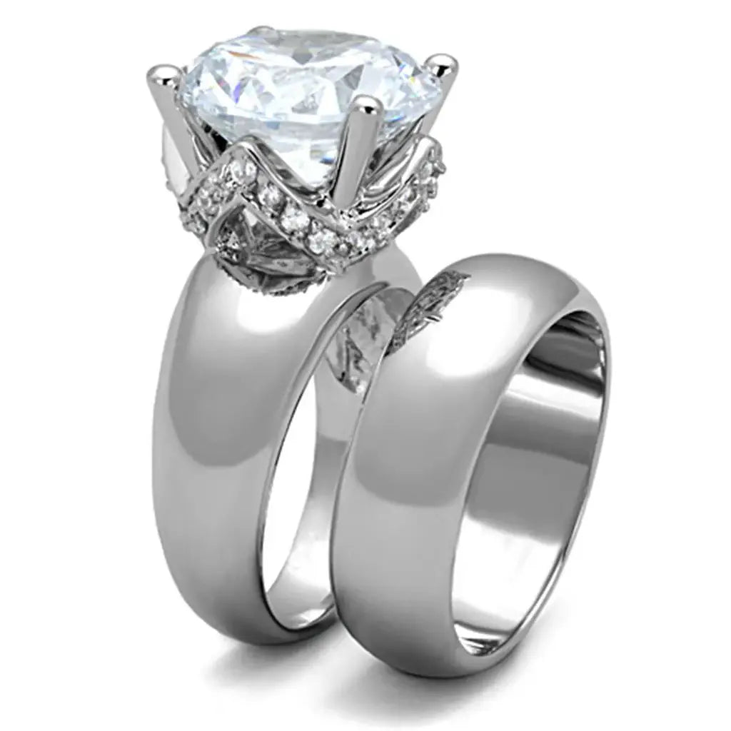 3W802 - Rhodium Brass Ring with AAA Grade CZ in Clear - Alamode - Flyclothing LLC