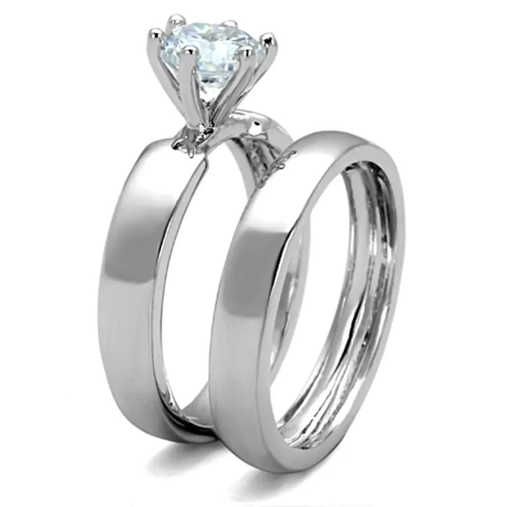 3W805 - Rhodium Brass Ring with AAA Grade CZ in Clear - Alamode - Flyclothing LLC