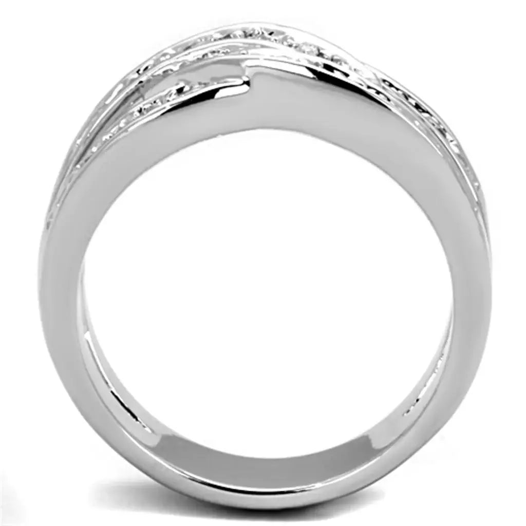 3W806 - Rhodium Brass Ring with AAA Grade CZ in Clear - Alamode - Flyclothing LLC