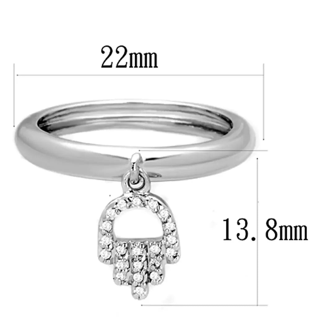 3W808 - Rhodium Brass Ring with AAA Grade CZ in Clear - Alamode - Flyclothing LLC
