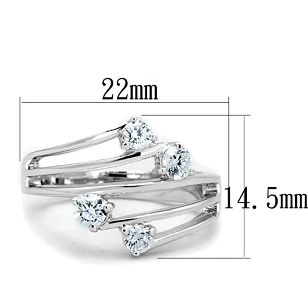 3W813 - Rhodium Brass Ring with AAA Grade CZ in Clear - Alamode - Flyclothing LLC