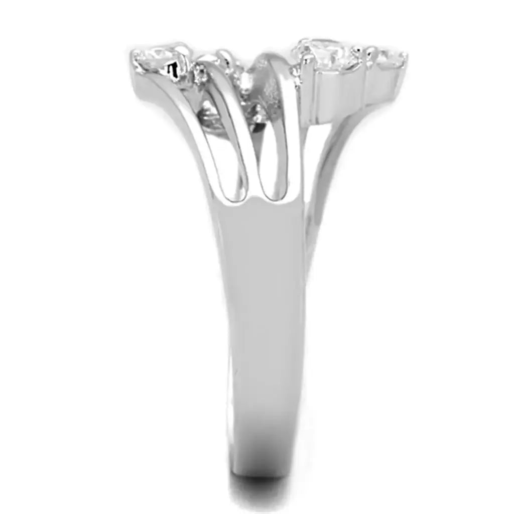3W813 - Rhodium Brass Ring with AAA Grade CZ in Clear - Alamode - Flyclothing LLC