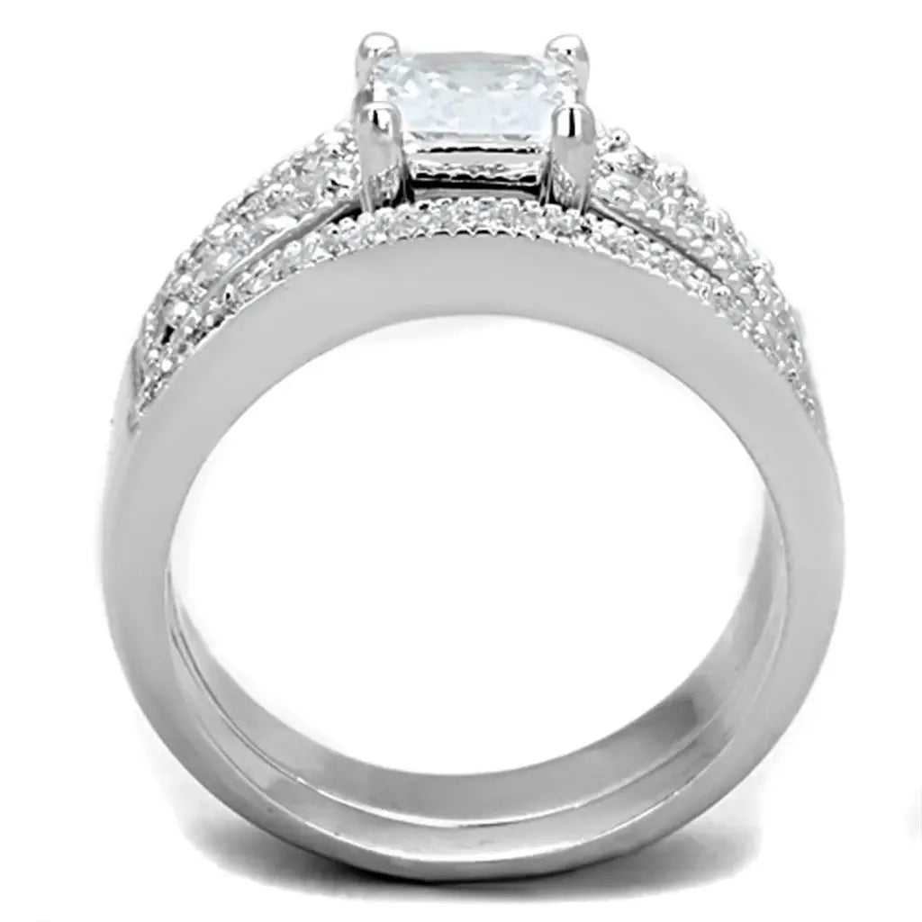 3W817 - Rhodium Brass Ring with AAA Grade CZ in Clear - Alamode - Flyclothing LLC