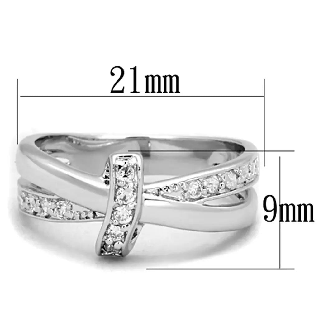 3W819 - Rhodium Brass Ring with AAA Grade CZ in Clear - Alamode - Flyclothing LLC