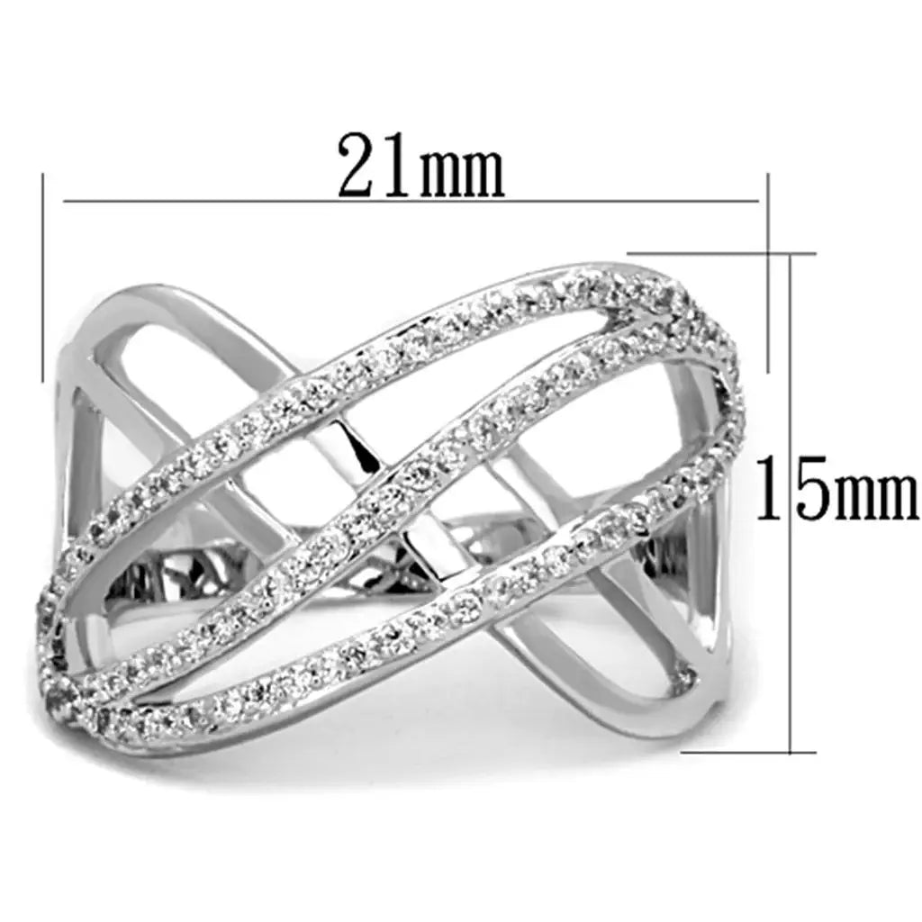 3W823 - Rhodium Brass Ring with AAA Grade CZ in Clear - Alamode - Flyclothing LLC