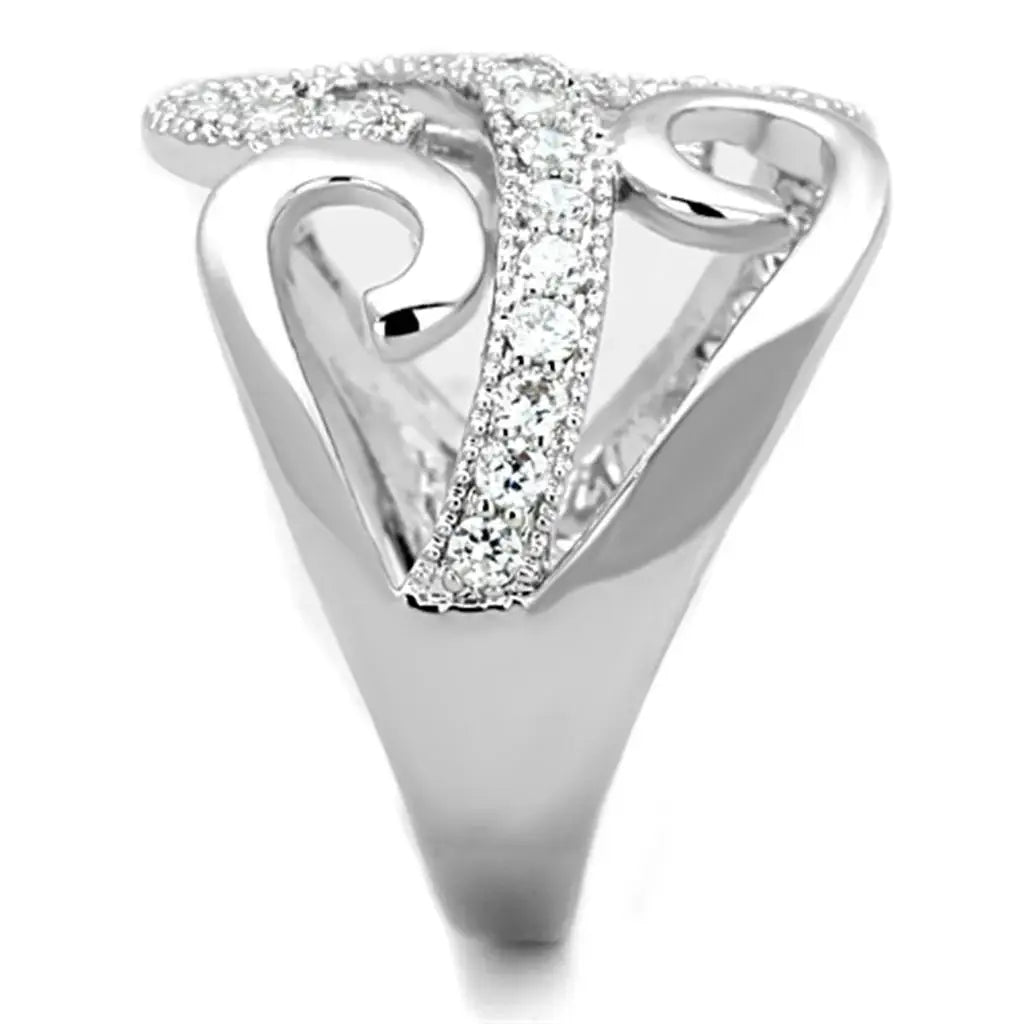 3W827 - Rhodium Brass Ring with AAA Grade CZ in Clear - Alamode - Flyclothing LLC