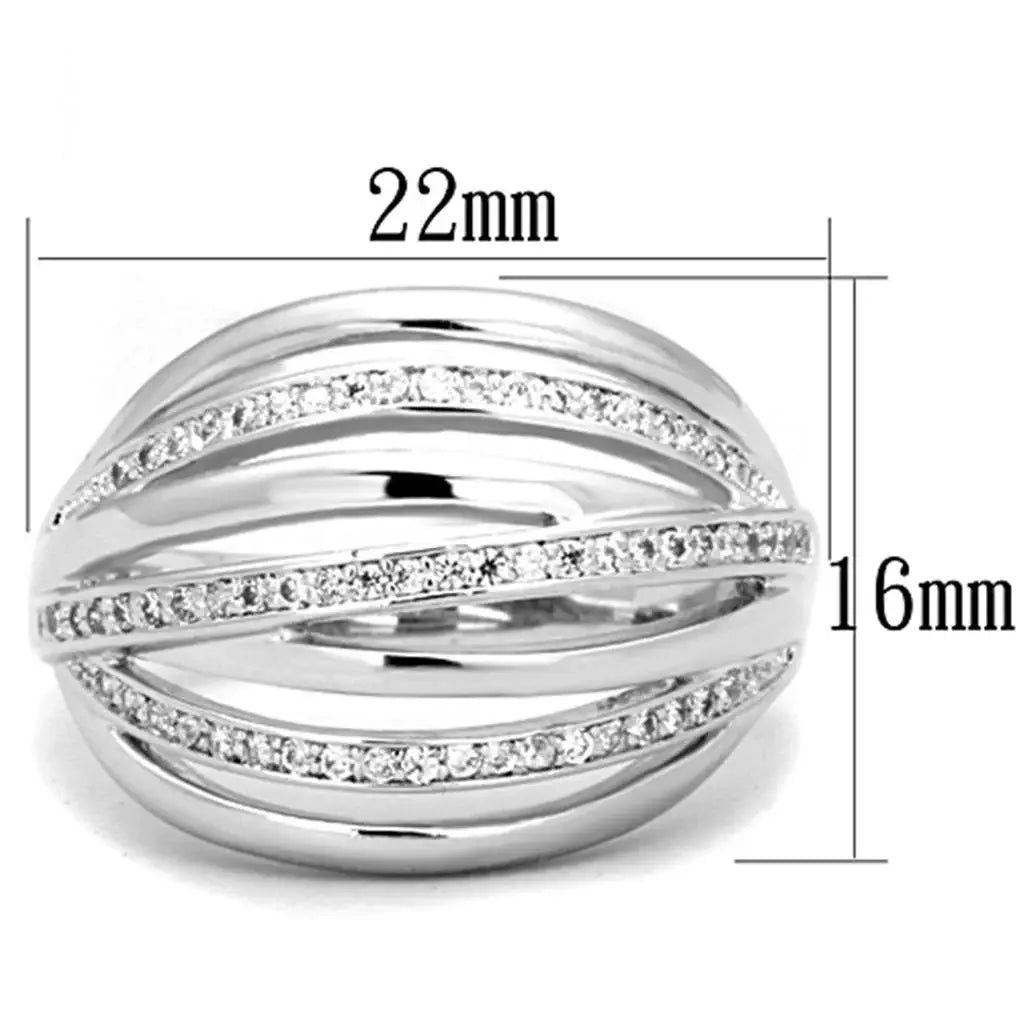3W828 - Rhodium Brass Ring with AAA Grade CZ in Clear - Alamode - Flyclothing LLC