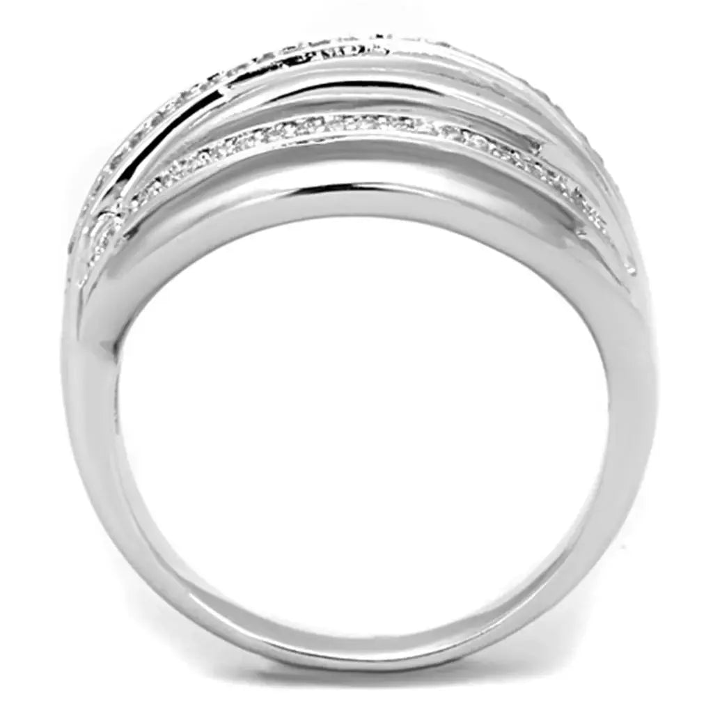 3W828 - Rhodium Brass Ring with AAA Grade CZ in Clear - Alamode - Flyclothing LLC