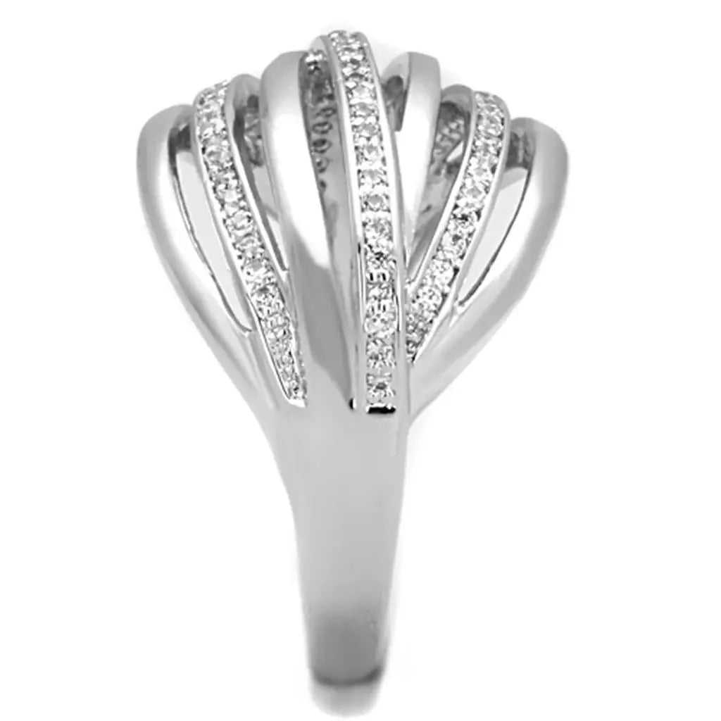 3W828 - Rhodium Brass Ring with AAA Grade CZ in Clear - Alamode - Flyclothing LLC