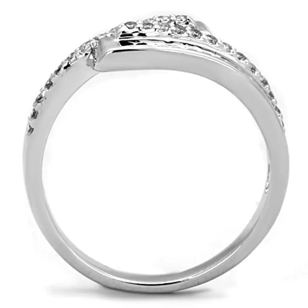 3W835 - Rhodium Brass Ring with AAA Grade CZ in Clear - Alamode - Flyclothing LLC