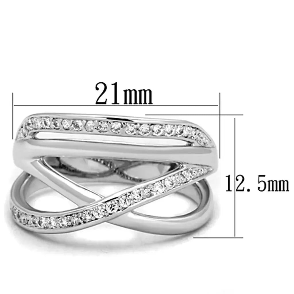 3W836 - Rhodium Brass Ring with AAA Grade CZ in Clear - Alamode - Flyclothing LLC