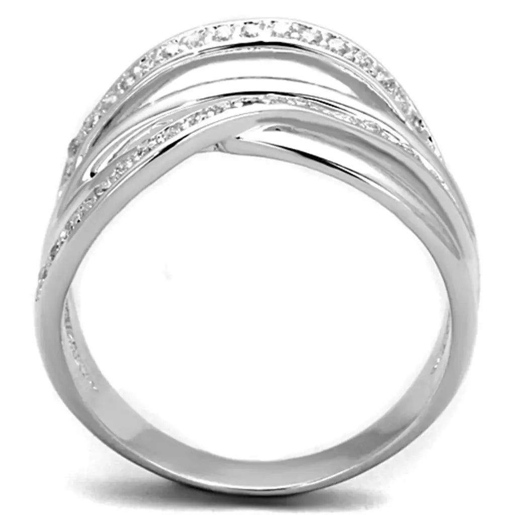 3W836 - Rhodium Brass Ring with AAA Grade CZ in Clear - Alamode - Flyclothing LLC