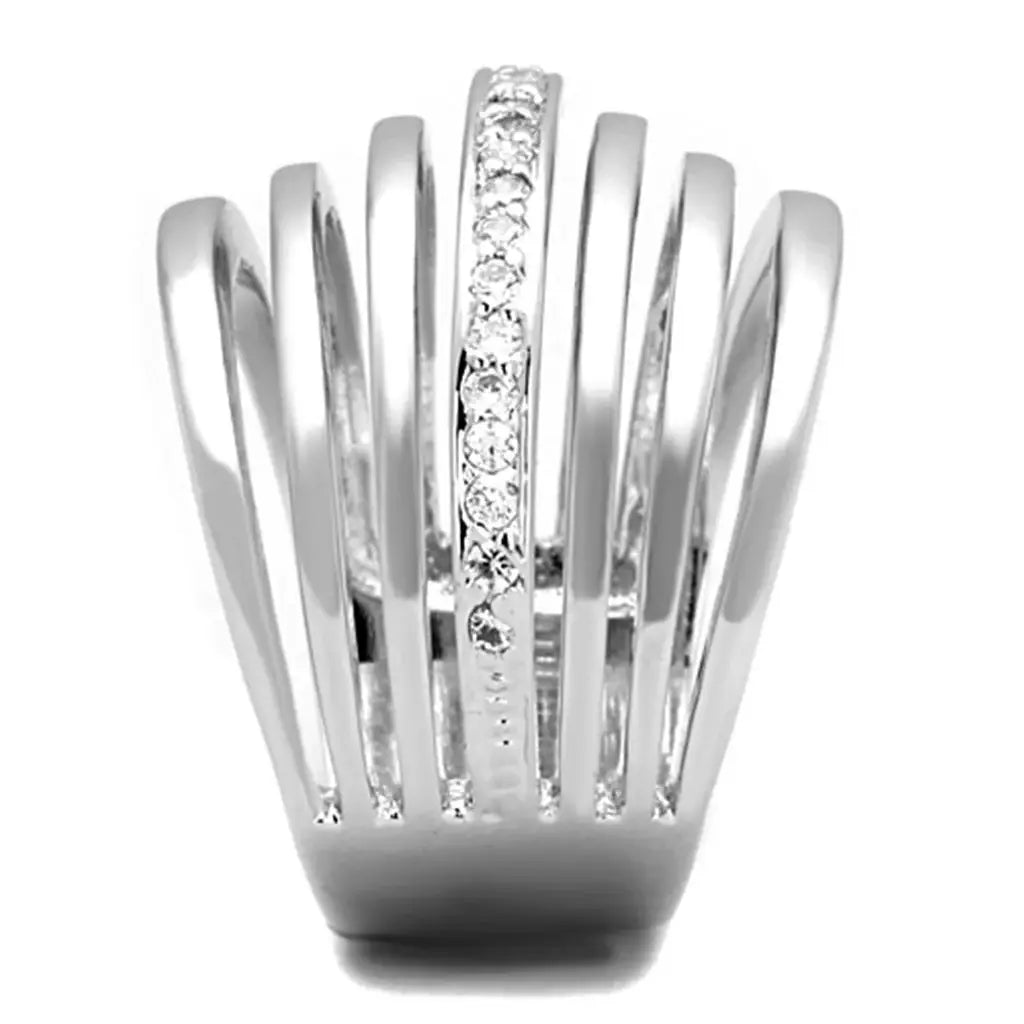 3W837 - Rhodium Brass Ring with AAA Grade CZ in Clear - Alamode - Flyclothing LLC