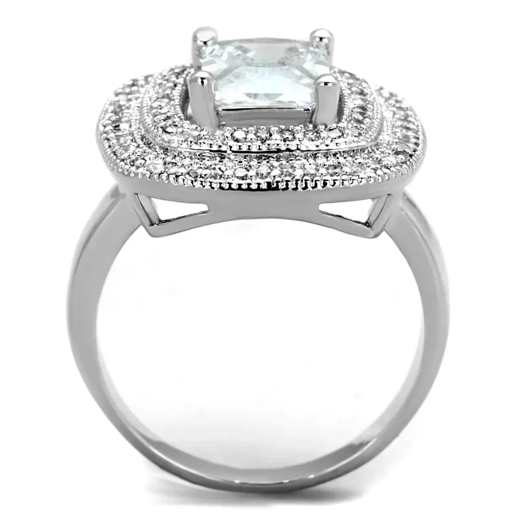 3W839 - Rhodium Brass Ring with AAA Grade CZ in Clear - Alamode - Flyclothing LLC