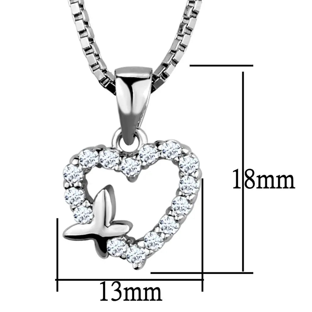 3W840 - Rhodium Brass Chain Pendant with AAA Grade CZ in Clear - Alamode - Flyclothing LLC