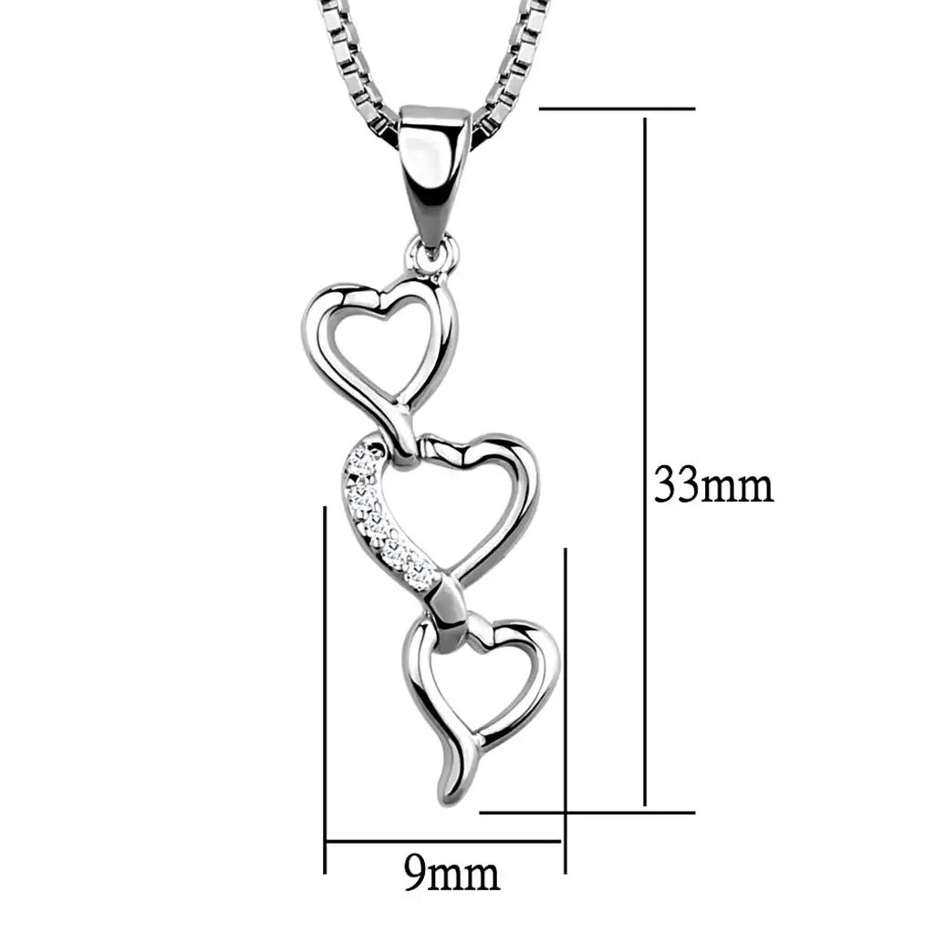 3W843 - Rhodium Brass Chain Pendant with AAA Grade CZ in Clear - Alamode - Flyclothing LLC