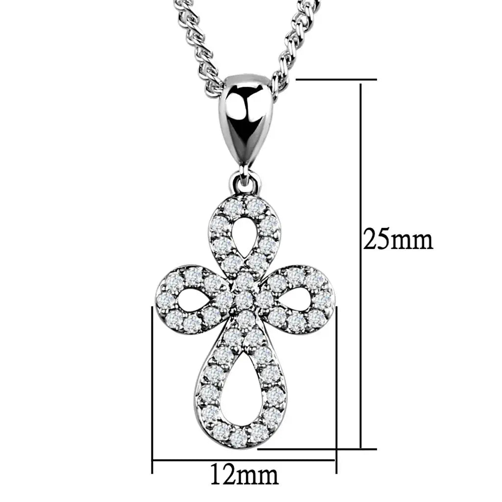 3W845 - Rhodium Brass Chain Pendant with AAA Grade CZ in Clear - Alamode - Flyclothing LLC
