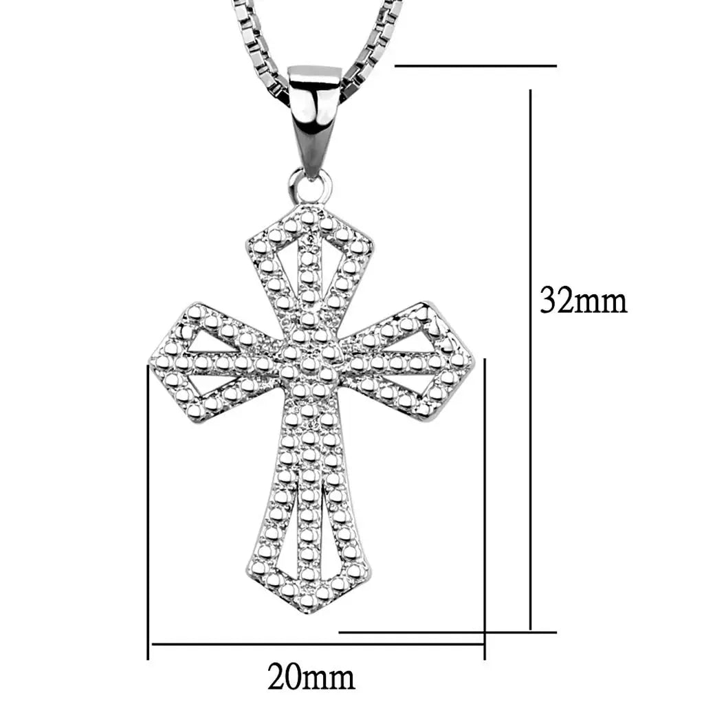 3W850 - Rhodium Brass Chain Pendant with AAA Grade CZ in Clear - Alamode - Flyclothing LLC