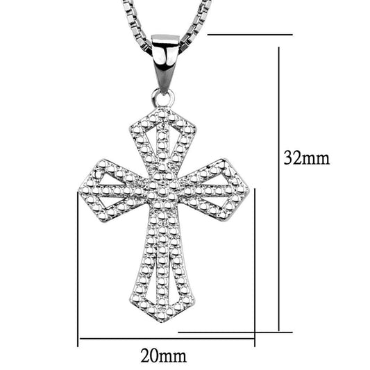 3W850 - Rhodium Brass Chain Pendant with AAA Grade CZ in Clear - Alamode - Flyclothing LLC