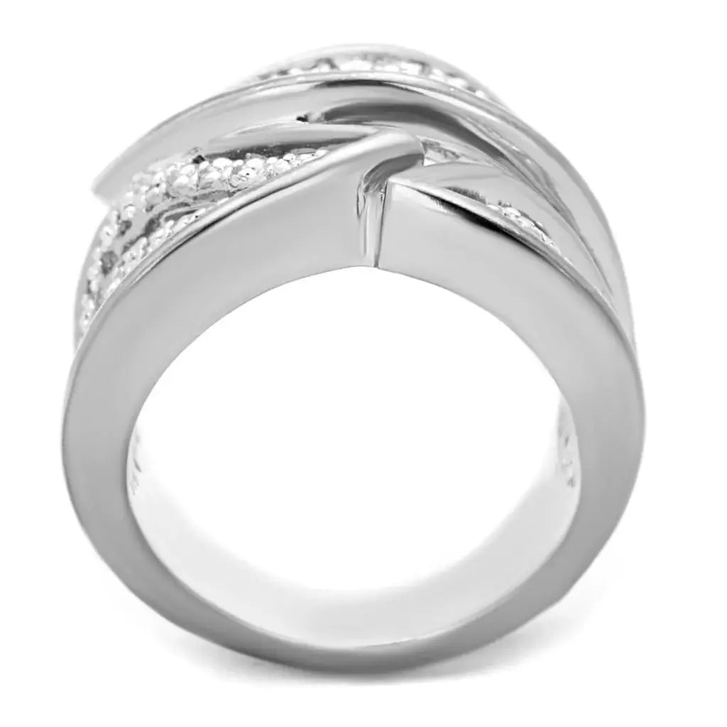 3W854 - Rhodium Brass Ring with AAA Grade CZ in Clear - Alamode - Flyclothing LLC