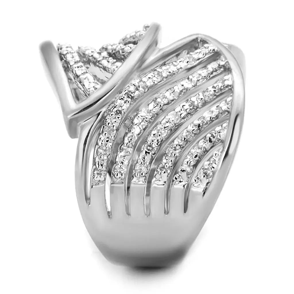 3W854 - Rhodium Brass Ring with AAA Grade CZ in Clear - Alamode - Flyclothing LLC