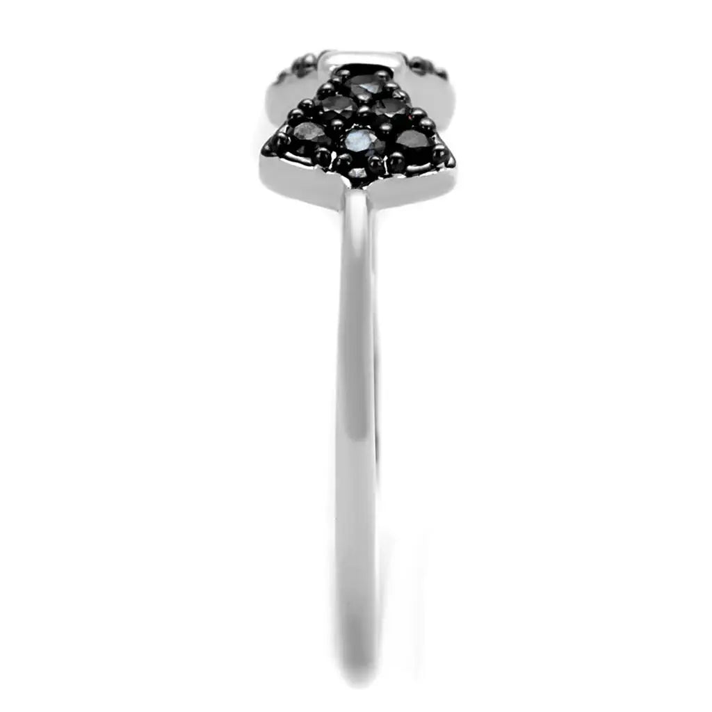 3W856 - Rhodium + Ruthenium Brass Ring with AAA Grade CZ in Black Diamond - Alamode - Flyclothing LLC