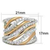 3W857 - Rose Gold + Rhodium Brass Ring with AAA Grade CZ  in Clear - Alamode