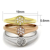 3W862 - Rhodium + Gold + Rose Gold Brass Ring with AAA Grade CZ in Clear - Alamode - Flyclothing LLC